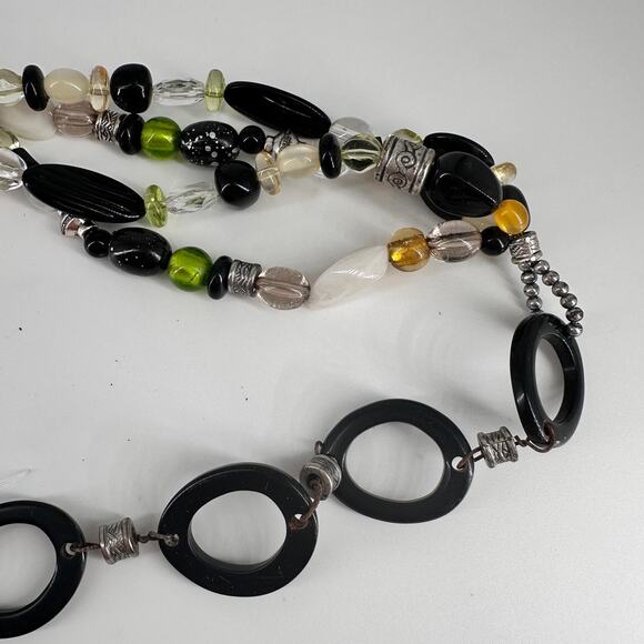 Coldwater Creek Multi-Strand Beaded Belt 47" Black Yellow Green Silver - Picture 5 of 11